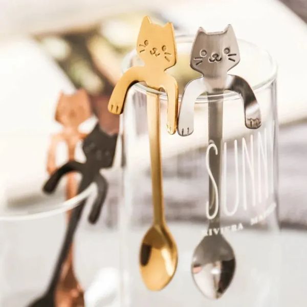 Edelstahl Kaffee Tee Löffel Mini Katze Lange Griff Kreative Löffel Trinken Werkzeuge Küche Gadget Besteck Geschirr Großhandel 0126