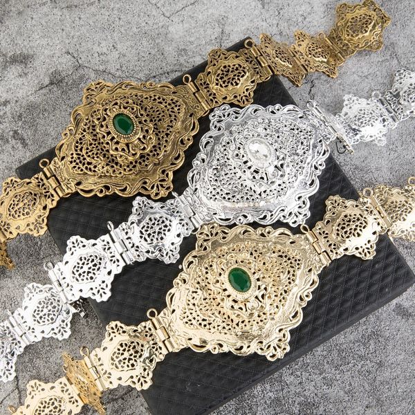 Dec Marokkanischer Algerien-Chic-Kaftan-Hochzeitsgürtel in Gold- und Silberfarbe, Metall-Luxusgürtel für Damen, Gürtelkette, verstellbare Länge 240124