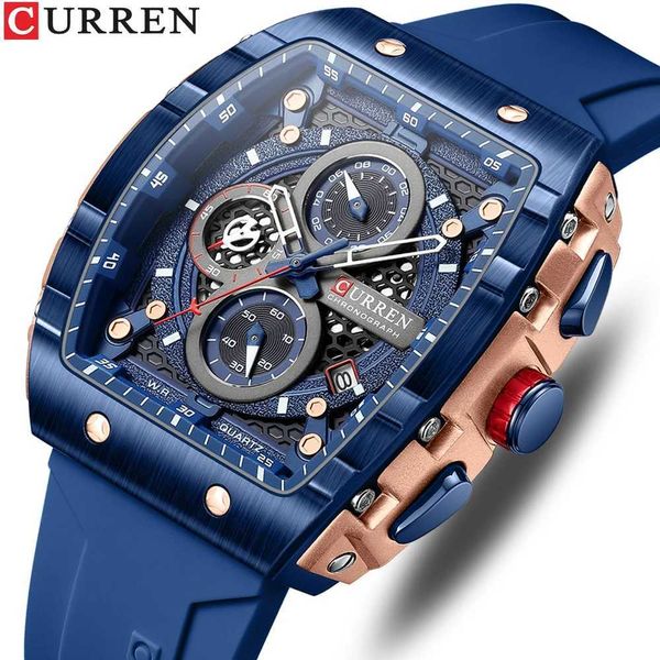 Andere Uhren CURREN Sports Einzigartige rechteckige Uhren mit großem Zifferblatt Lässige Quarz-Armbanduhren mit Silikonbändern und automatischem Datum 240125