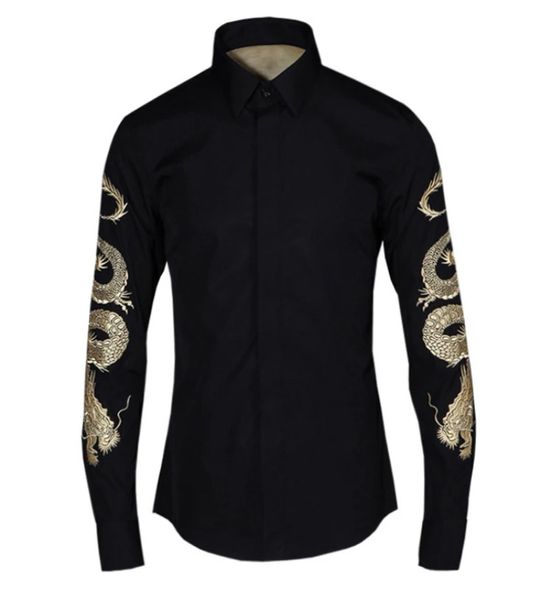 Luxus Männer Hemd Chemise Homme Einzigartige gold drachen Design Mens Slim Langarm Baumwolle Hemden Marke Camisas Hombre