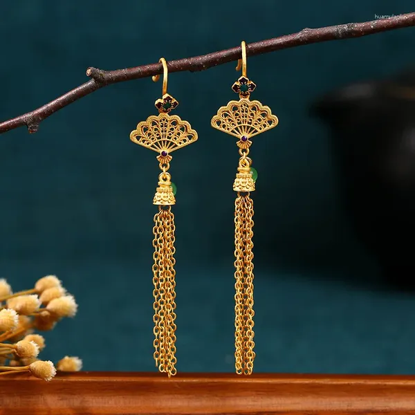 Orecchini pendenti etnici cinesi a forma di ventaglio vintage con nappe a goccia gancio per donne squisiti gioielli di orecchino di nicchia