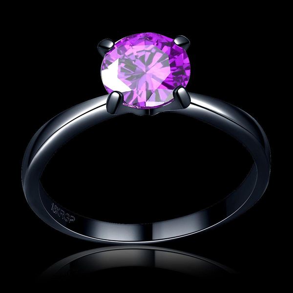 Fedi nuziali Ragazza vintage Alta qualità 7 mm Aaa Anello con diamante Cz Moda Anello in oro nero con gioielli Fedi nuziali per le donne Viola Verde Otepx