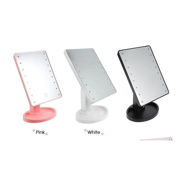 Espelhos compactos Novo espelho de maquiagem de tela de toque de rotação de 360 graus com 16 / 22 luzes LED Mesa de vaidade profissional Desktop Make Up Drop Otsdf