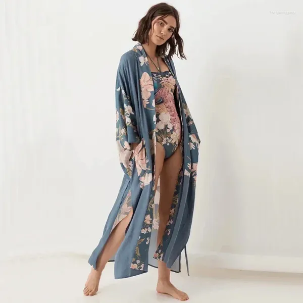 Roupas étnicas Japonês Kimono Moda Blusa Mulheres 2024 Floral Impresso Yukata Cardigan Manga Longa Tradicional Kimonos Vestido