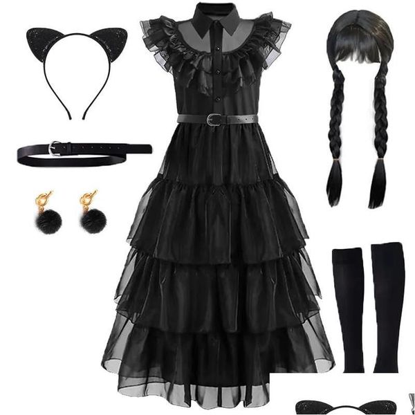 Cosplay quarta-feira addams para menina traje vestidos crianças vestidos de festa carnaval páscoa trajes de halloween 514 anos entrega gota bab otprz