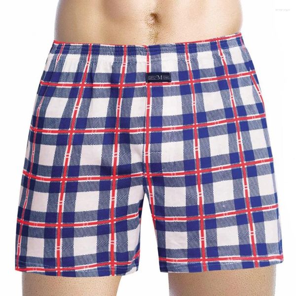 Cuecas 1 pc homens casuais xadrez boxers shorts cintura elástica algodão boxer solto homewear lingerie calcinha para homem