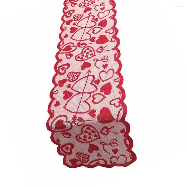 Tischdecke „Ein Pfeil durch ein Herz“-Muster, Läufer, festliche Valentinstag-Dekoration, Partyzubehör (rot 33).