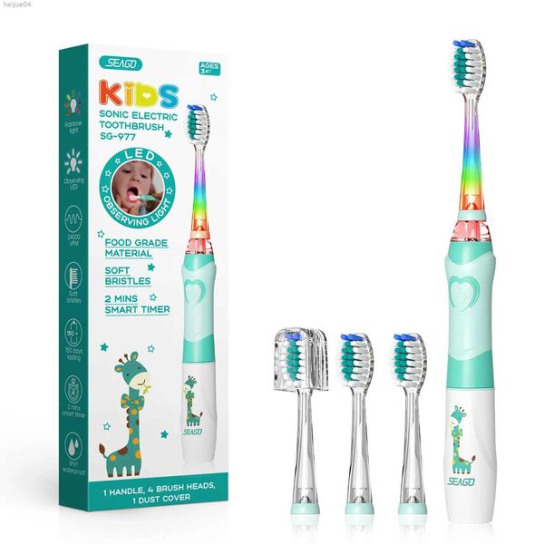 Cepillo de dientes SEAGO Sonic Cepillo de dientes eléctrico Niños Batería de dibujos animados con LED colorido Impermeable Suave Higiene bucal Masaje Cuidado de los dientes SG977