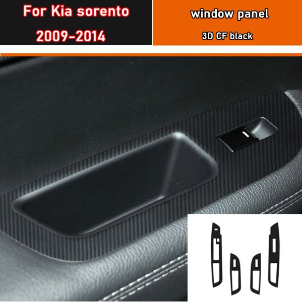 Car Styling Nero Carbon Decal Car Window Lift Interruttore del pulsante del pannello di copertura Trim Adesivo 4 pezzi / set per Kia sorento 2009-2014