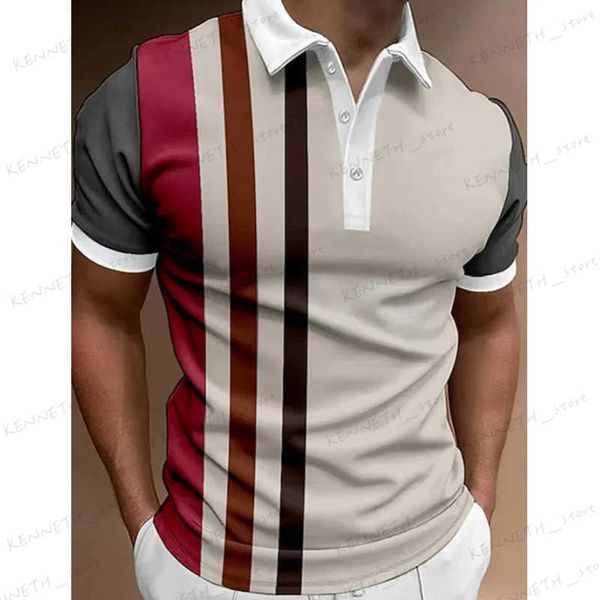 Homens camisetas Simples Men's Polo Shirt Stripe Impresso Solto Oversized Camisa Street Designer Tops Tees Roupas Masculinas Diariamente Casual Mangas Curtas T240126