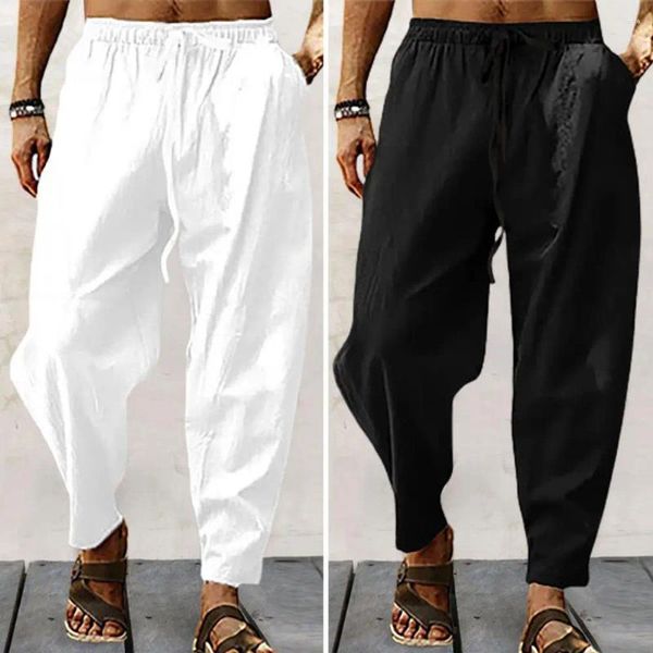 Мужские брюки, корейские летние льняные дышащие однотонные удобные спортивные штаны для фитнеса, йоги, бега, уличная одежда