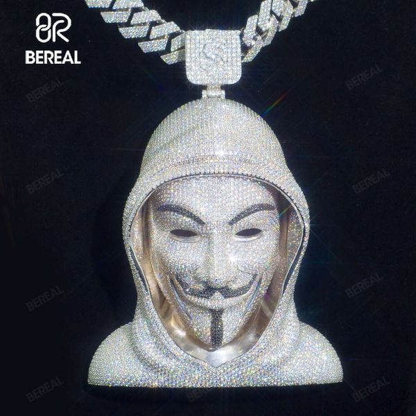 Benutzerdefinierter Anhänger Vvs Iced Out Moissanit 3D V für Vendetta Cartoon Anhänger Hip Hop Pass Diamond Tester 925 Silber Anhänger für Männer