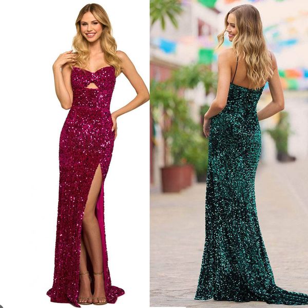 Wunderschöne sexy A-Linie Abendkleider mit Herzausschnitt, Spaghetti-Pailletten, Sweep-Zug, Partykleid, Robe de Soiree, Sondergröße L24095, Übergröße