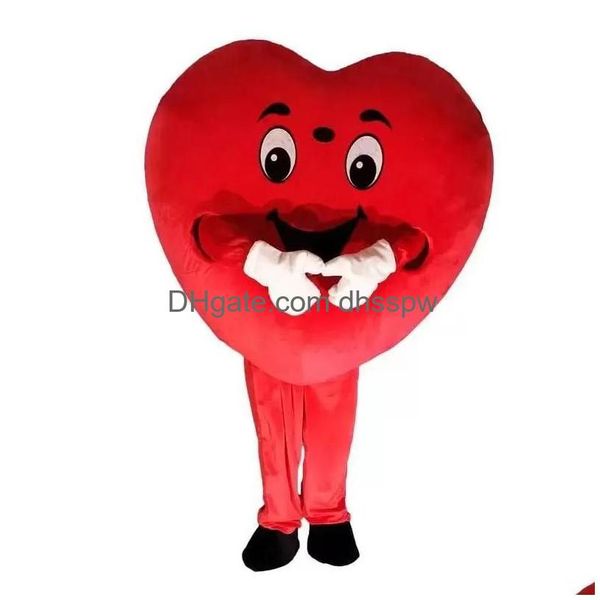 Costumi della mascotte Cuore rosso Vestito da festa operato da Natale Personaggio dei cartoni animati Vestito Vestito Adts Taglia Carnevale Pasqua Pubblicità Tema Drop Dh9Yn