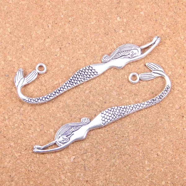 18 pz Charms segnalibri a doppia faccia sirena 82mm Pendenti antichiGioielli in argento tibetano vintageFai da te per collana braccialetto y240119