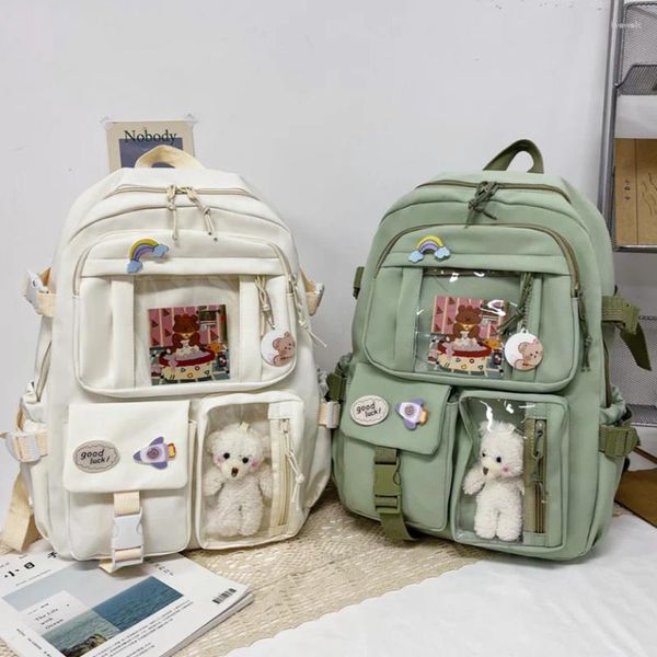 Школьные сумки Kawaii эстетический рюкзак, прозрачная сумка, японский рюкзак для девочек-подростков с милой брошью в Корейском стиле Mochila