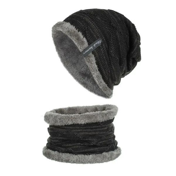 Connectyle masculino feminino inverno quente crânio boné elástico macio velo forrado slouchy earflap gorro diário com lenço círculo conjunto 240124