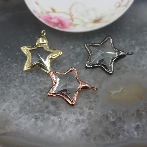 Accessori 5 pezzi/lotto, orecchini pendenti in vetro con castone a forma di stella, placcatura in canna di fucile/oro rosa sfaccettato con bordi in vetro trasparente, artigianato, collana, ciondoli