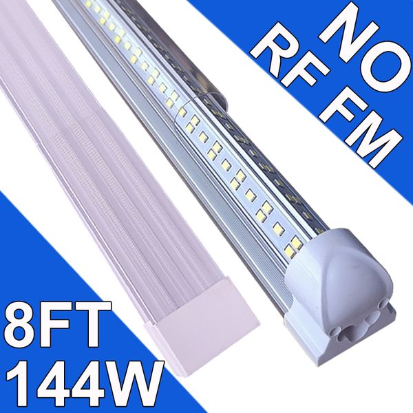 Apparecchio LED T8 integrato NO-RF RM 8FT 144W Lampada LED da negozio collegabile, Plafoniera LED e Luce sottopensile, Dispositivo di raffreddamento, Garage, Magazzino, Copertura trasparente Confezione da 25 usastock