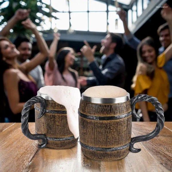 Tazze Boccale di birra in stile legno Simulazione Tazza di botte di legno Barattolo isolato in metallo per bere a doppia parete