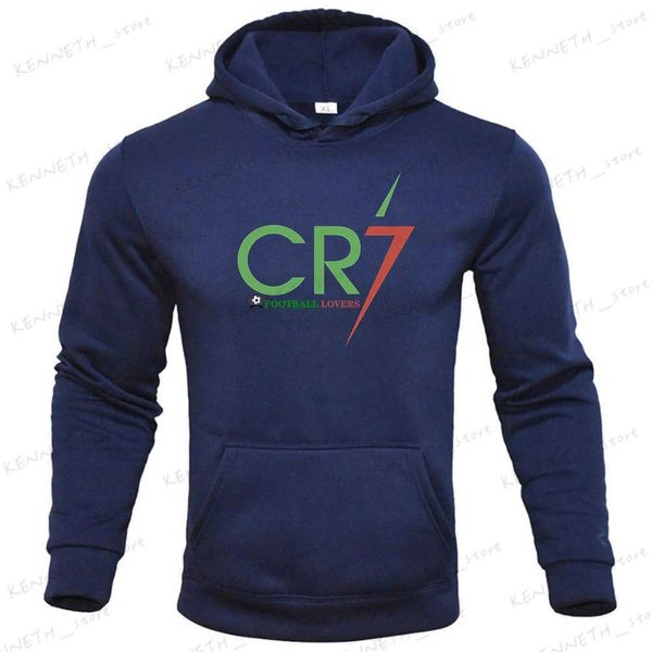 Herren Hoodies Sweatshirts Herren Frühling Herbst Fleece Hoodie Buchstabe „CR7“ Bedruckter Pullover Fußballfans Trainingskleidung Hoodie Neu Übergröße Sport Fitness T240126