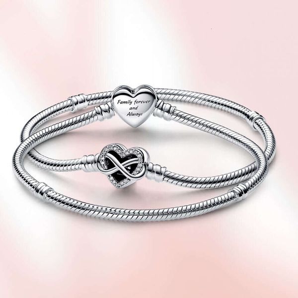 Braccialetti autentici in argento Sterling Moments Sparkling Infinity Heart Chiusura a forma di serpente Bracciale con perline di fascino Regalo d'amore per le donne