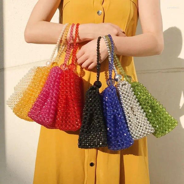 Abendtaschen Mini Retro Damen Handtasche Clutch Bag Klare handgemachte Kristallperlen gewebte Crossbags Braut Geldbörsen und Handtaschen