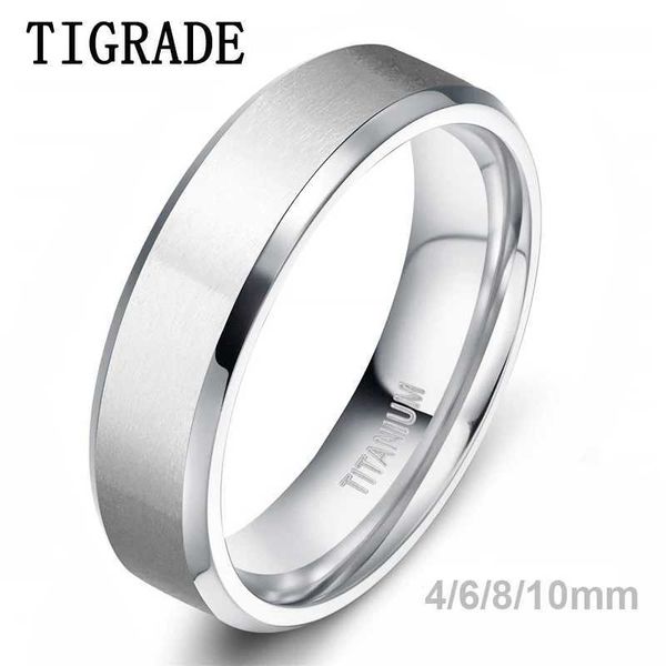 Anéis de banda Tigrade 4/6/8/10mm cor prata anel de titânio escovado homem casamento banda anéis de noivado masculino jóias casal anel feminino 240125