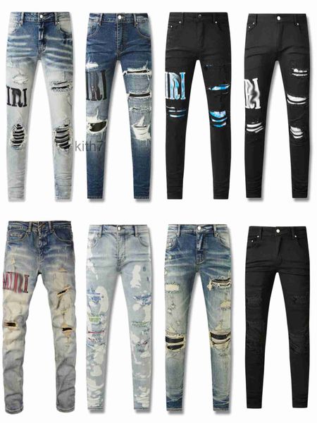 Roxo jeans designer homem calças estrela patches vestindo estiramento culto motocicleta na moda longa reta durante todo o ano magro graffiti buraco pernas l6 3w3o