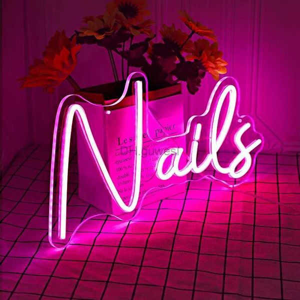 Insegna al neon a LED Unghie rosa Lampade al neon Salone di bellezza Luce a LED Home Art Decorazione della parete Segno Bar Camera da letto Kidroom Negozio Matrimonio Compleanno Festa Regalo YQ240126