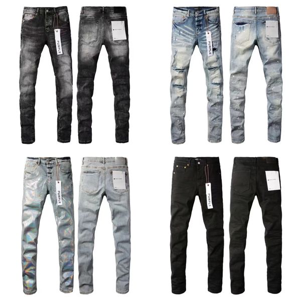 Designer Mens Jeans Roxo para Mens Calças Jeans Moda Mulheres Roxo-Marca Tendências Angustiado Preto Rasgado Motociclista Slim Fit Motocicleta Sweatpants Pur