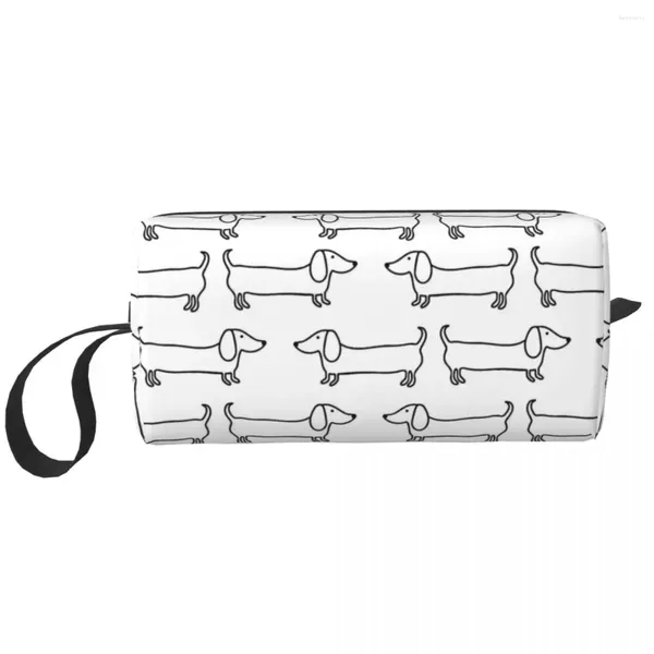 Sacos cosméticos Dachshund Dog em preto e branco Bolsa de maquiagem Viagem para homens mulheres bolsa de armazenamento de higiene