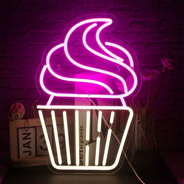 Sinal de néon LED Cupcake Sinal de néon LED rosa quente branco luzes de néon decoração de parede luz USB para padaria sobremesa loja restaurante bar café decoração de festa YQ240126