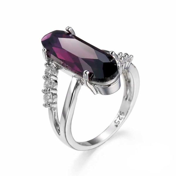 Anéis de banda Clássico Luxo Real Sólido 925 Sterling Plata Anel 2 CT Roxo Zircon Cristal Casamento Jóias Anel Noivado Para Mulheres Jóias 240125