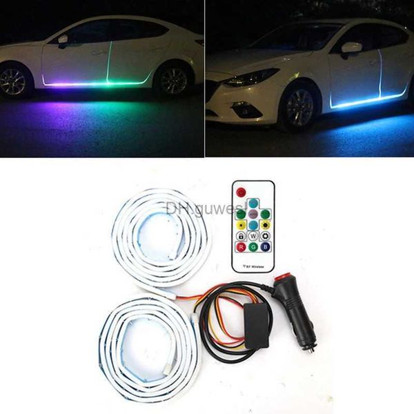 Sinal de néon LED Novo RGB Carro Flexível LED Faixa Decorativa Atmosfera Lâmpada Porta lateral do carro Atmosfera Luz Auto Neon Light Kit com controle reomte YQ240126