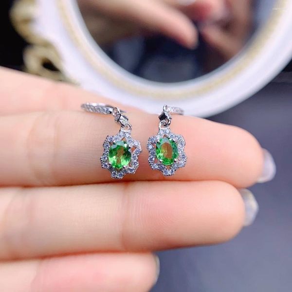 Brincos de pino anel tsavorite natural 925 prata c certificado 4x5mm gema verde lindo presente para menina