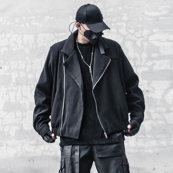 Мужские спортивные костюмы Dark Techwear, женская свободная куртка с короткими лацканами Advanced Sense, толстая мотоциклетная дизайнерская куртка с диагональной молнией для мужчин