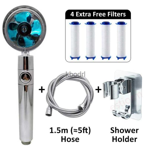 Soffioni doccia per bagno Soffione doccia con filtro acqua turbo con tubo flessibile e supporto Doccia a elica portatile ruotata ad alta pressione a 360 gradi con ventola YQ240126