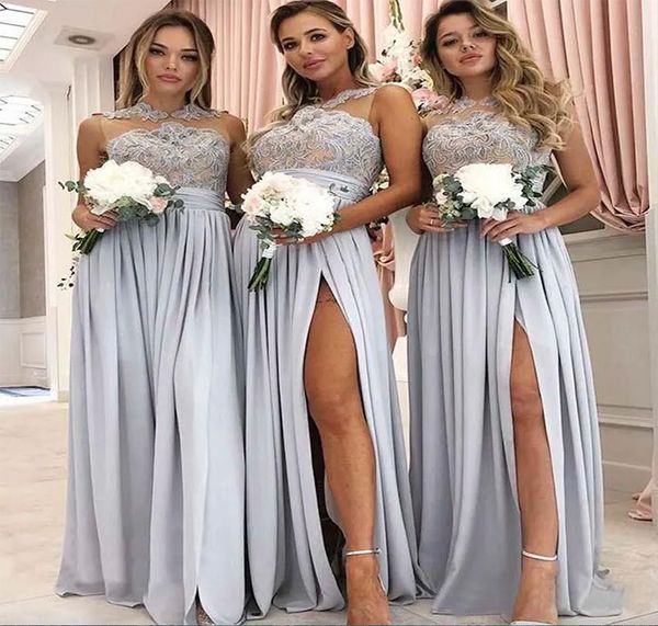 2024 Abito da damigella d'onore con collo trasparente in chiffon Estate Country Garden Formale Festa di nozze Ospite Abito da damigella d'onore Plus Size Custom Made