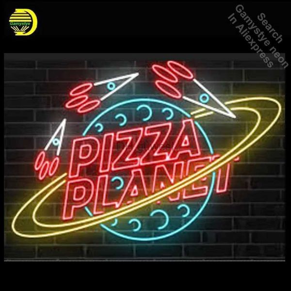 Insegna al neon a LED Insegna al neon PIZZA PLANET Lampadine al neon Ricreazione Birra Tubo di vetro Artigianato Lampada al neon Anime Room Decor Hotel Luce al neon Parete YQ240126