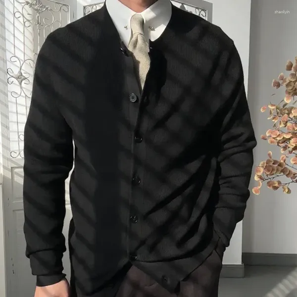 Мужские свитера, осень-зима, мужской однобортный приталенный топ, кардиган, теплое вязаное пальто в стиле ретро, итальянский однотонный свитер