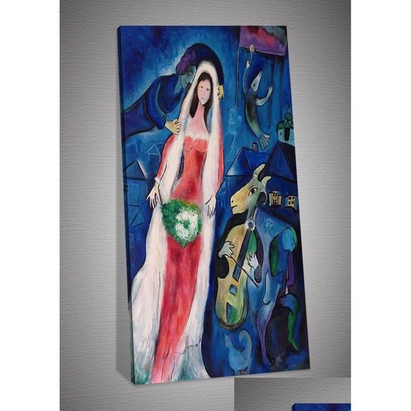 Gemälde Marc Chagall La Mariee Kunst Poster Wand hinter dem Vorhang Leinwand Gemälde Cuadros Bilder für Home Decor9016367 Drop Deliv Dhy3C
