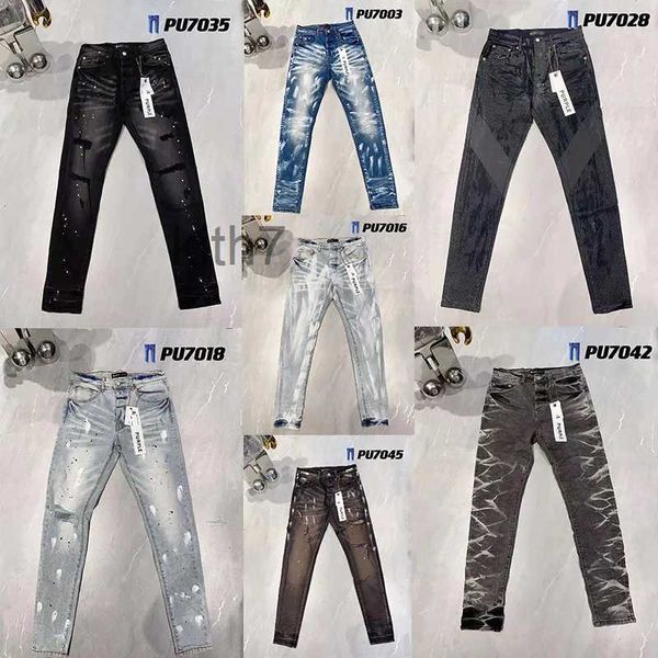 Jeans viola Uomo Donna Designer Distressed Strappato Bikers Denim Cargo per Uomo Donna Moda Mans Pantaloni neri Vusocsl A9BW