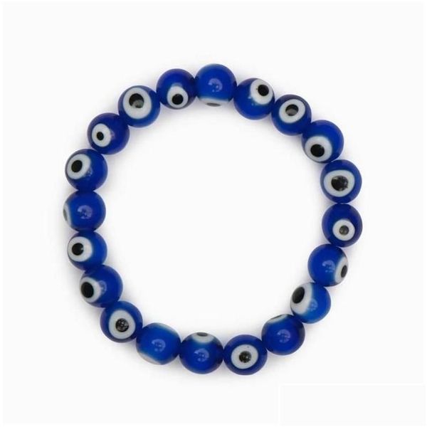 Braccialetti con ciondoli 20 Pz / lotto Vetro Blu Evil Eye Bracciale con perline Donna Uomo Filo elastico Stretch Gioielli greci Consegna di goccia Dhigo Dhao0