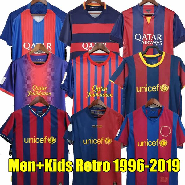 Retro Home Barcelona Fußballtrikots Barca 96 97 08 09 10 11 RONALDINHO RONALDO RIVALDO Iniesta Finals Classic Maillot de Foot 13 14 15 16 18 19 Männer Kinder Fußballtrikots