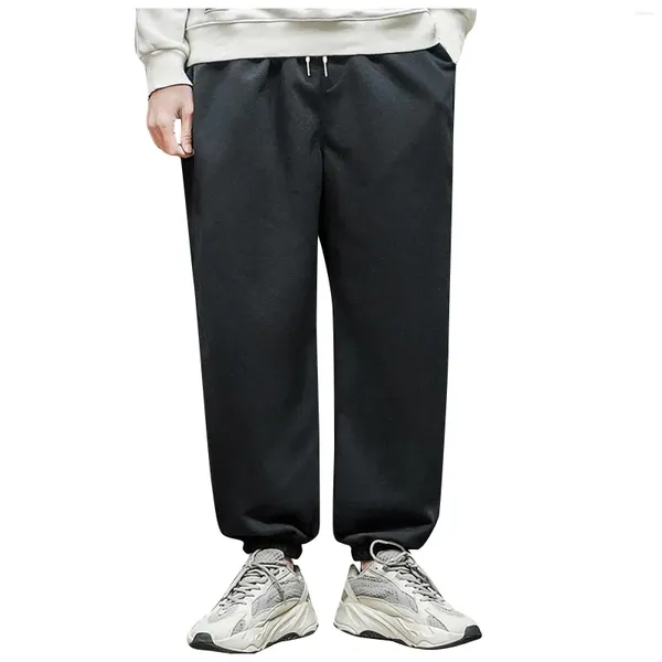 Calças masculinas sweatpants moda masculina cor sólida solta confortável esportes correndo verão respirável suor montagem calcinha masculina preto