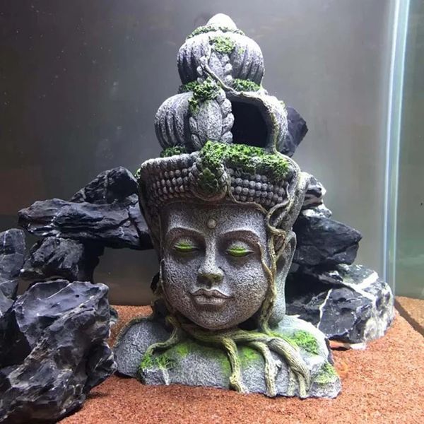 Estatua de Bodhisattva Guanyin de resina, paisajismo del tanque de peces, ornamento, artesanía de simulación, decoraciones para acuario, escondite, 1 ud., 240124