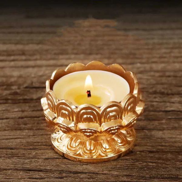 2 pezzi portacandele mini portacandele buddista inciso tazza lega fiore di loto candeliere dorato lampada tibetana altari desktop interno decorativo