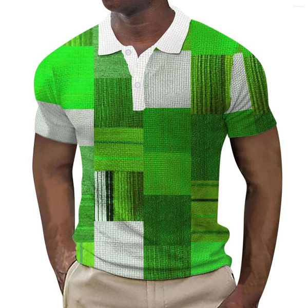 Polos masculinos primavera verão camisa xadrez botão na lapela top gradiente estampas gráficas abertura de cama ao ar livre rua manga curta extra grande homens