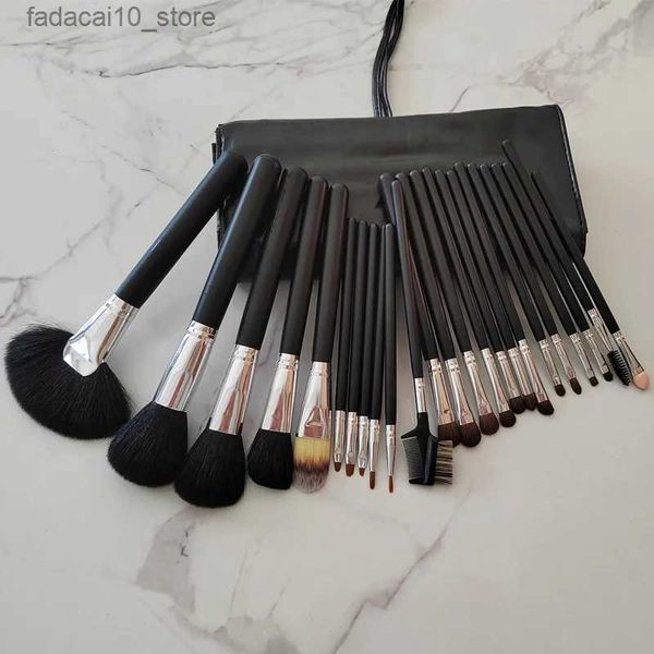 Make-up-Pinsel, professionell, natürliches Ziegenpony-Tierhaar, 24-teiliges Pinsel-Set, Puder-Rouge-Lidschatten-Pinsel-Set mit schwarzer PU-Ledertasche Q240126